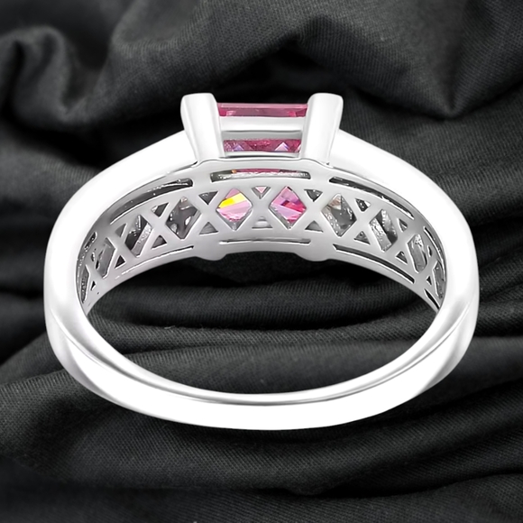 NWT PINK & WHITE MOISSANITE DIAMOND RING IN PLATINUM OVER STERLING SILVER SZ 10 - Picture 7 of 11